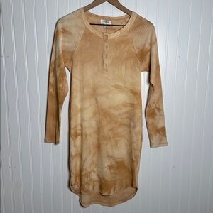Umgee Tie-Dye Ribbed Henley Long Sleeve Dress Tan Women’s Size Small NWT